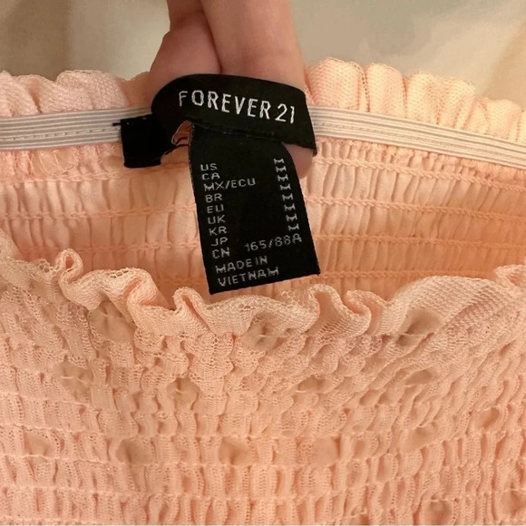 Forever 21 Long Puff Polka Dot Mesh Sleeve Pink Knit Crop Top Size M GUC - Picture 4 of 8